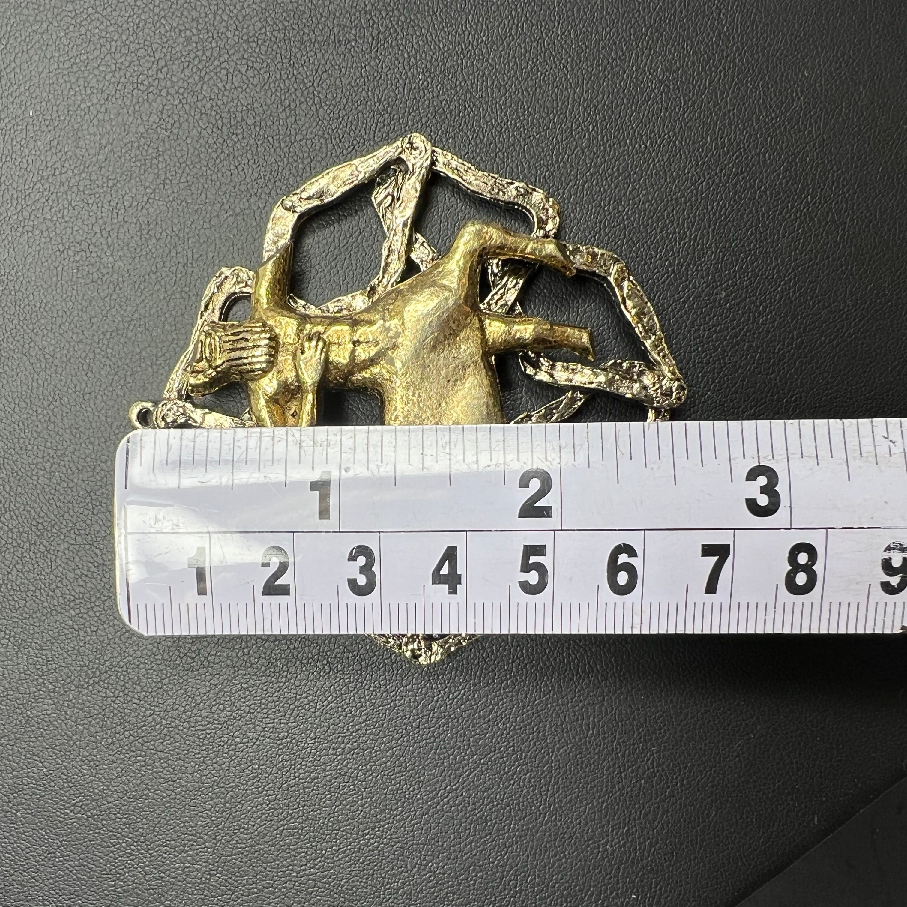 Vintage Signed ART 1960s Centaur Pendant Medallion Two-Tone Brutalist Figural