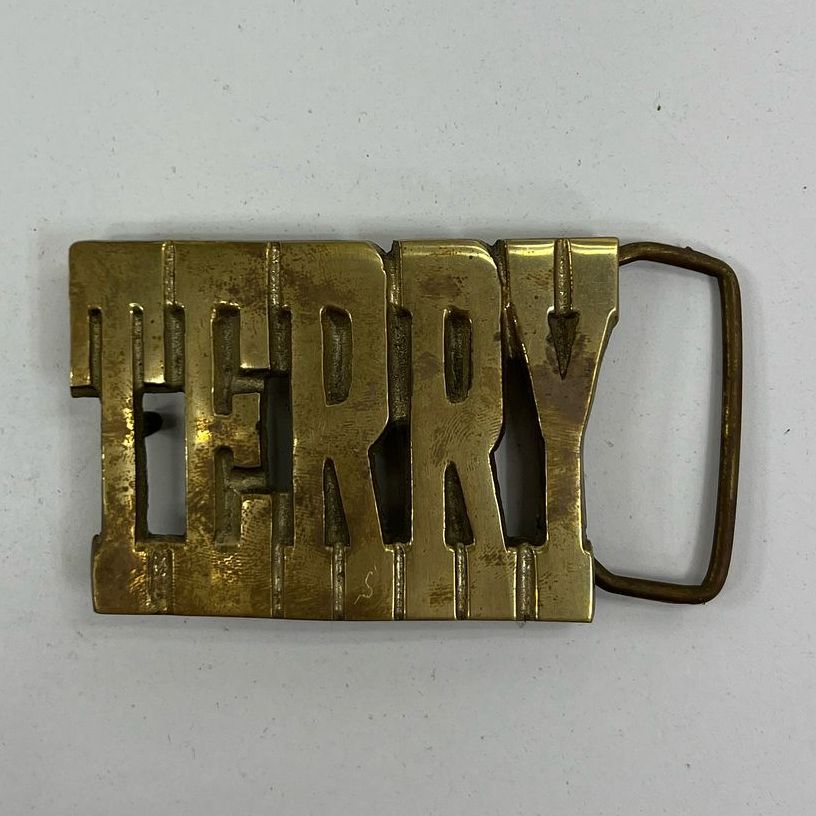 Men's Unbranded Solid Brass Belt Buckle Name "Terry" Damaged Box Taiwan