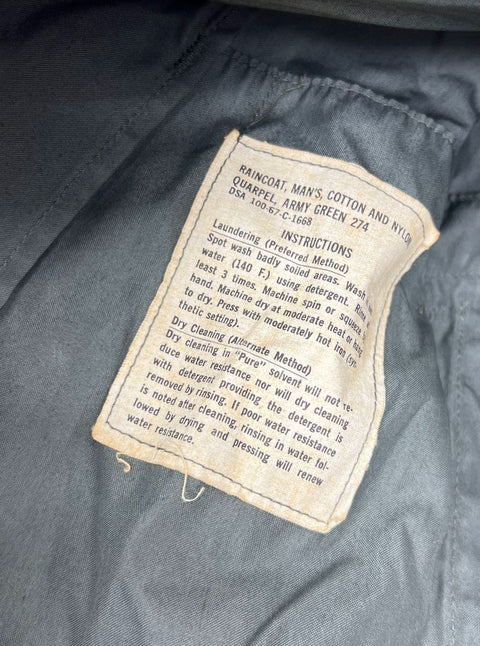 Vintage 60s US Army Green Quarpel Double Breasted Trench Coat Men's 38R