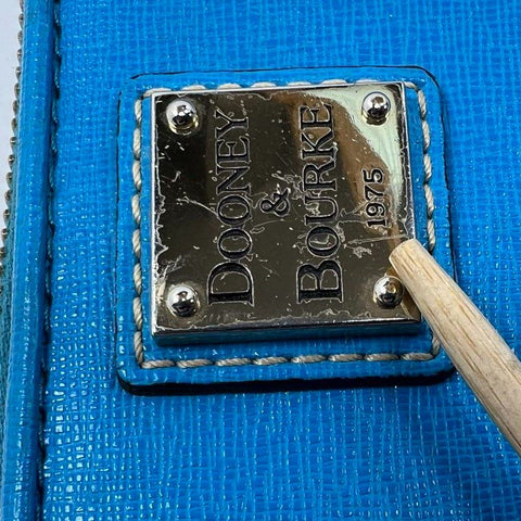 Dooney & Bourke Blue Saffiano Leather Zip Around Wallet Wristlet Silver Hardware