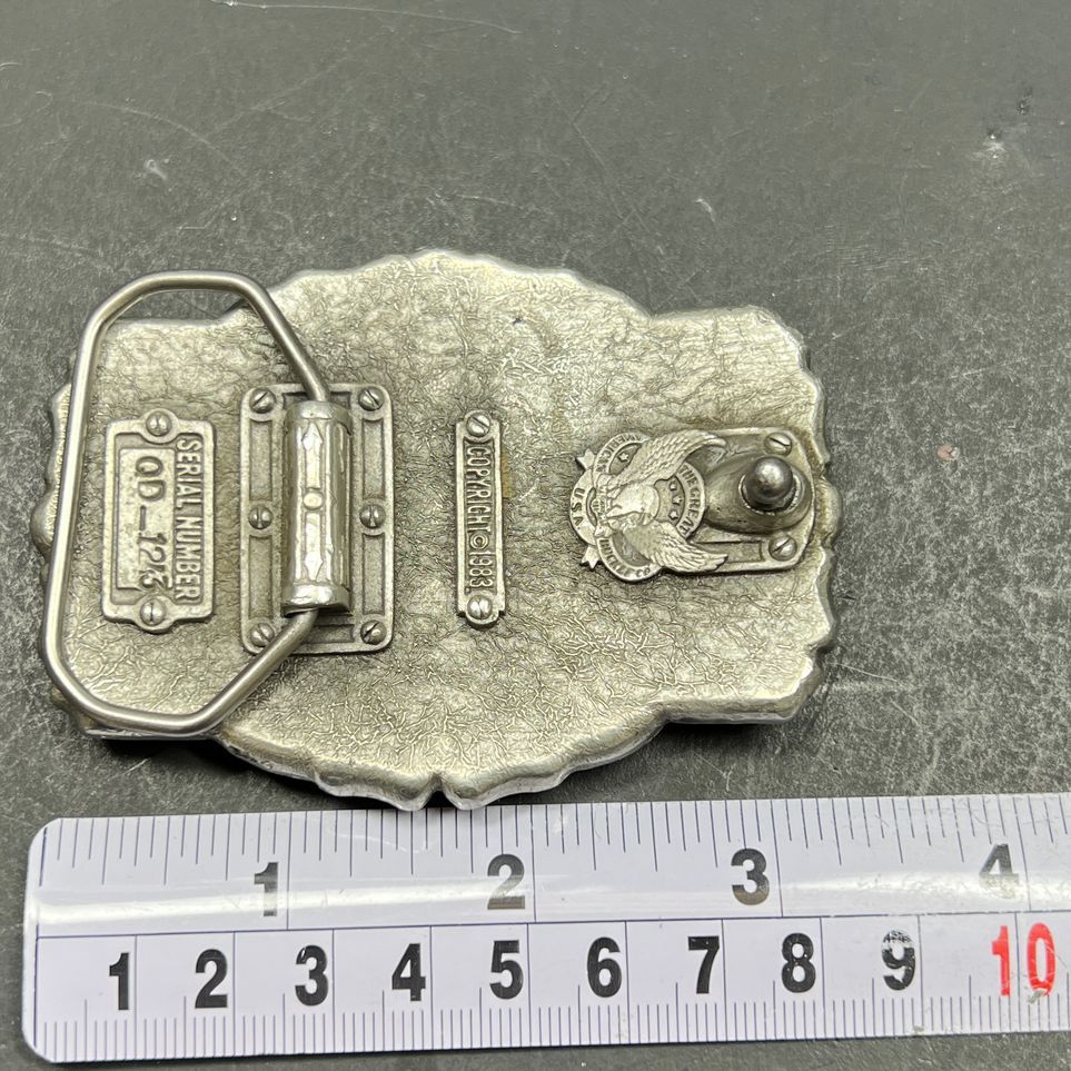 The Great American Buckle Co Silver Tone Black Enamel Belt Buckle Vintage