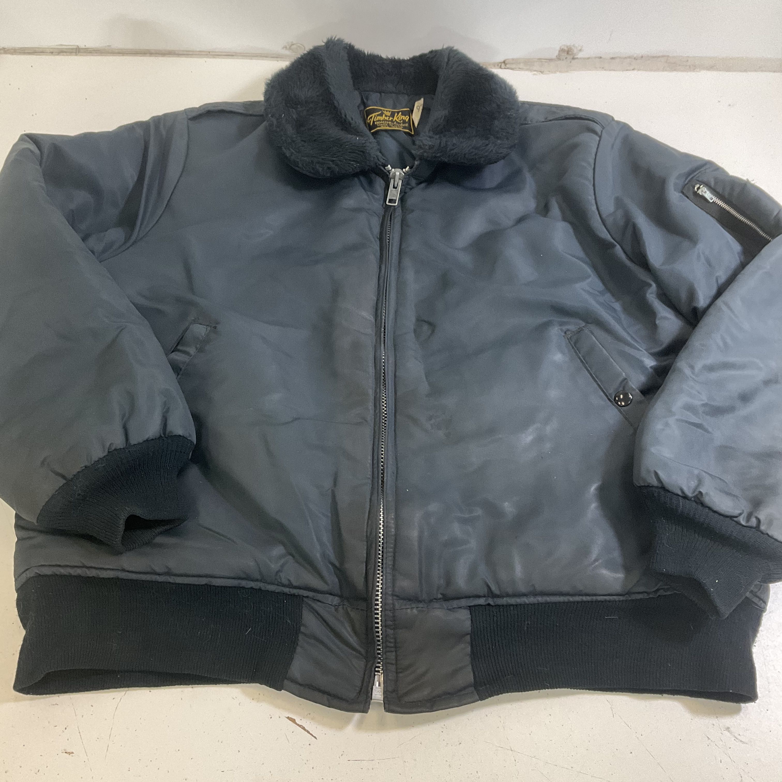 Vintage 80s Timber King Bomber Jacket Quilted Lined Faux Fur Collar USA Made L
