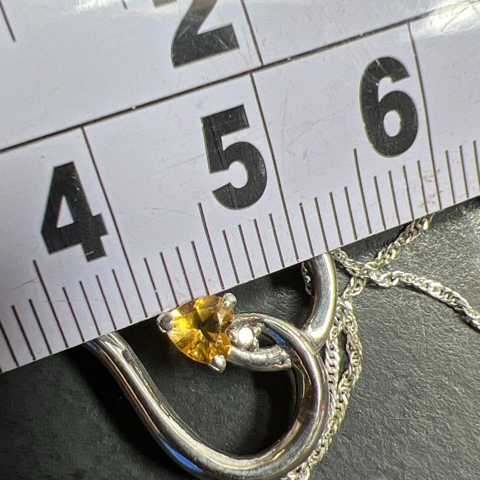 Sterling Silver Yellow Gemstone Heart Pendant Necklace 2.92g
