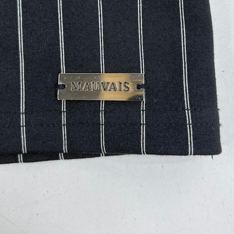 Mauvais Black Pinstripe Quarter Zip Ribbed Polo Shirt Men's Size L