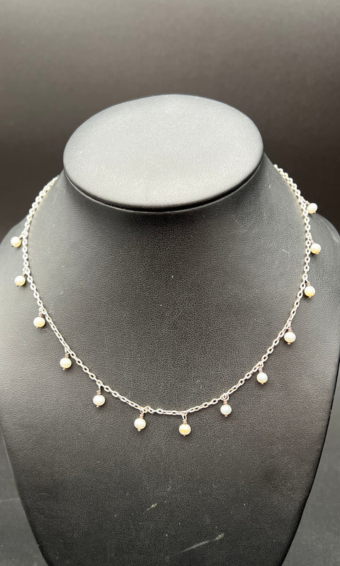 Lot of 4 Sterling Silver 925 Beaded Pearl Gemstone Chain Necklaces