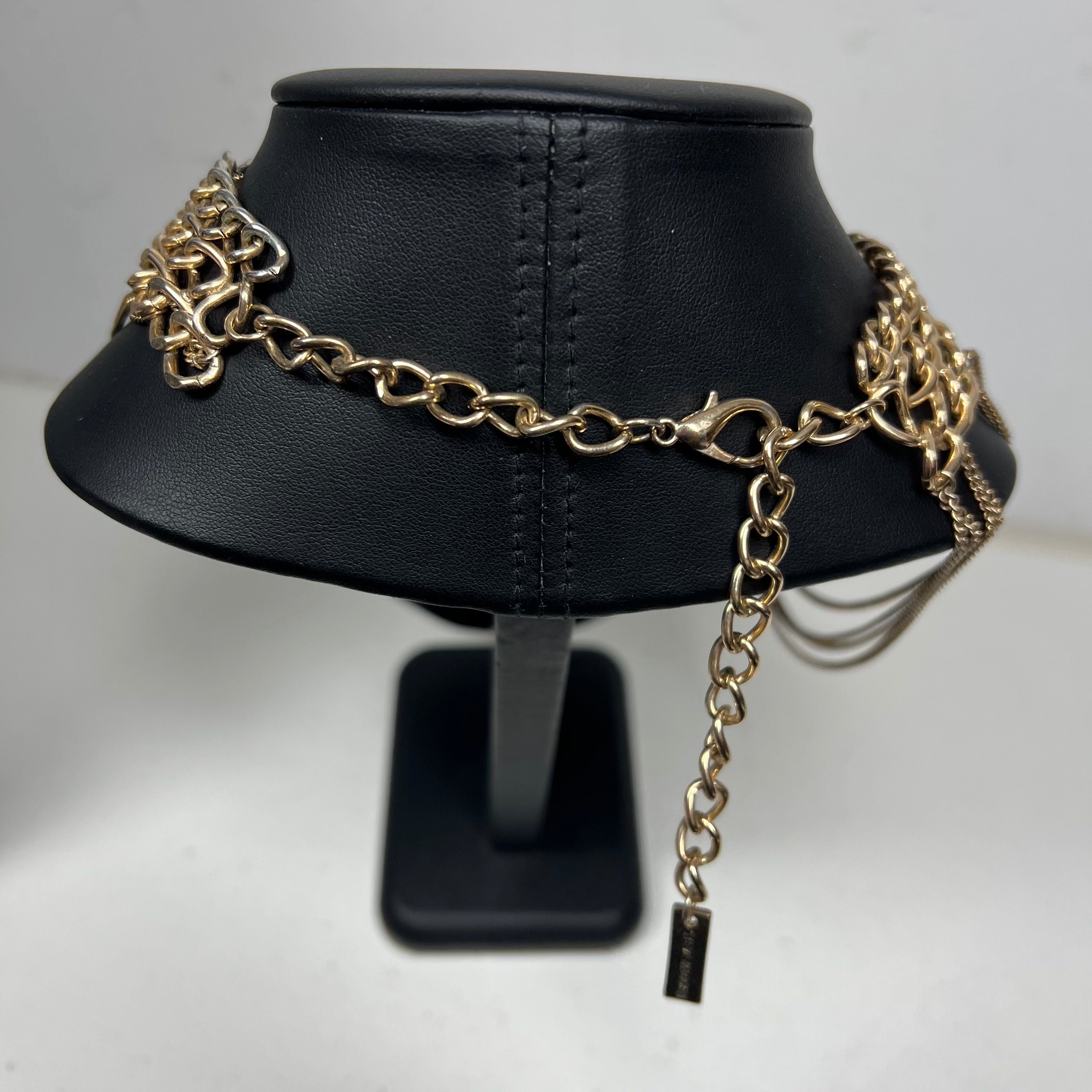Steve Madden Gold Tone Cascading Chain Collar Choker Necklace