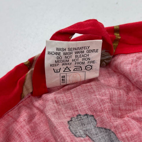 Vintage Kaburai Shoji Red Cotton Samurai Print Kimono Robe Yukata Men's 58"