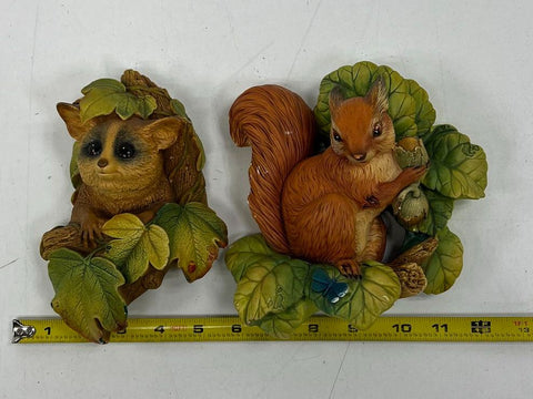 Vintage Bossons Red Squirrel Bush Baby Chalkware Wall Plaque Lot England 1981