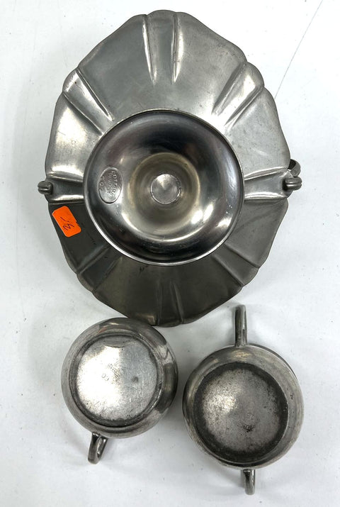 Vintage Pewter 12 Piece Lot Goblets Creamer Sugar Gravy Boat Compote Basket