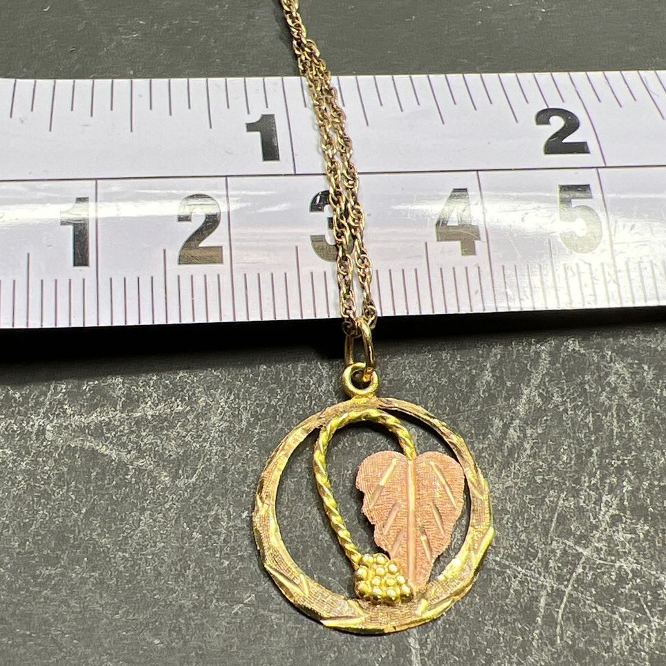 12K Black Hills Gold Leaf Pendant on GF Chain Necklace