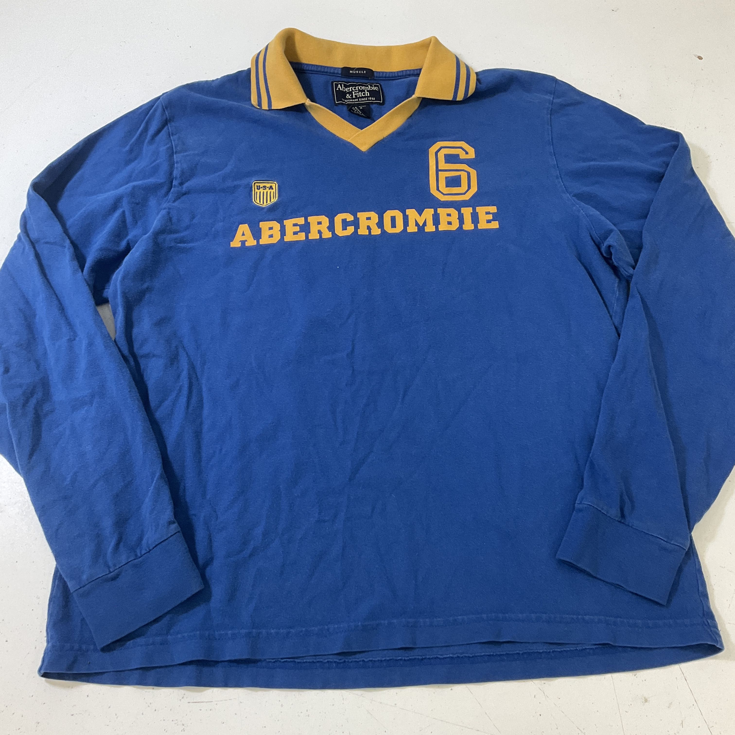 Abercrombie & Fitch Blue Long Sleeve Johnny Collar Jersey Shirt Men's L Vintage