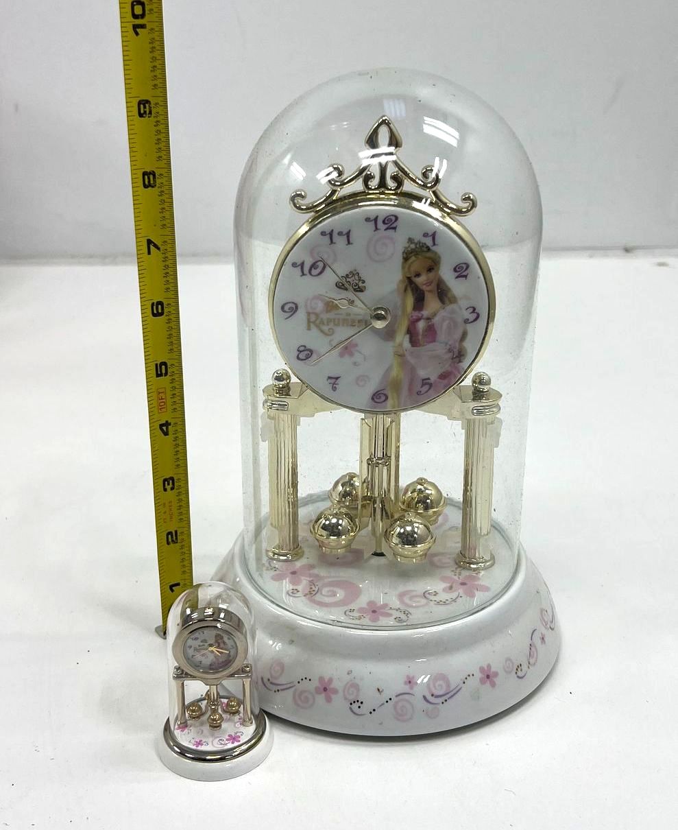 VTG Barbie Walmart Rapunzel Anniversary Cloche Spinning Clock Gift Set UNTESTED