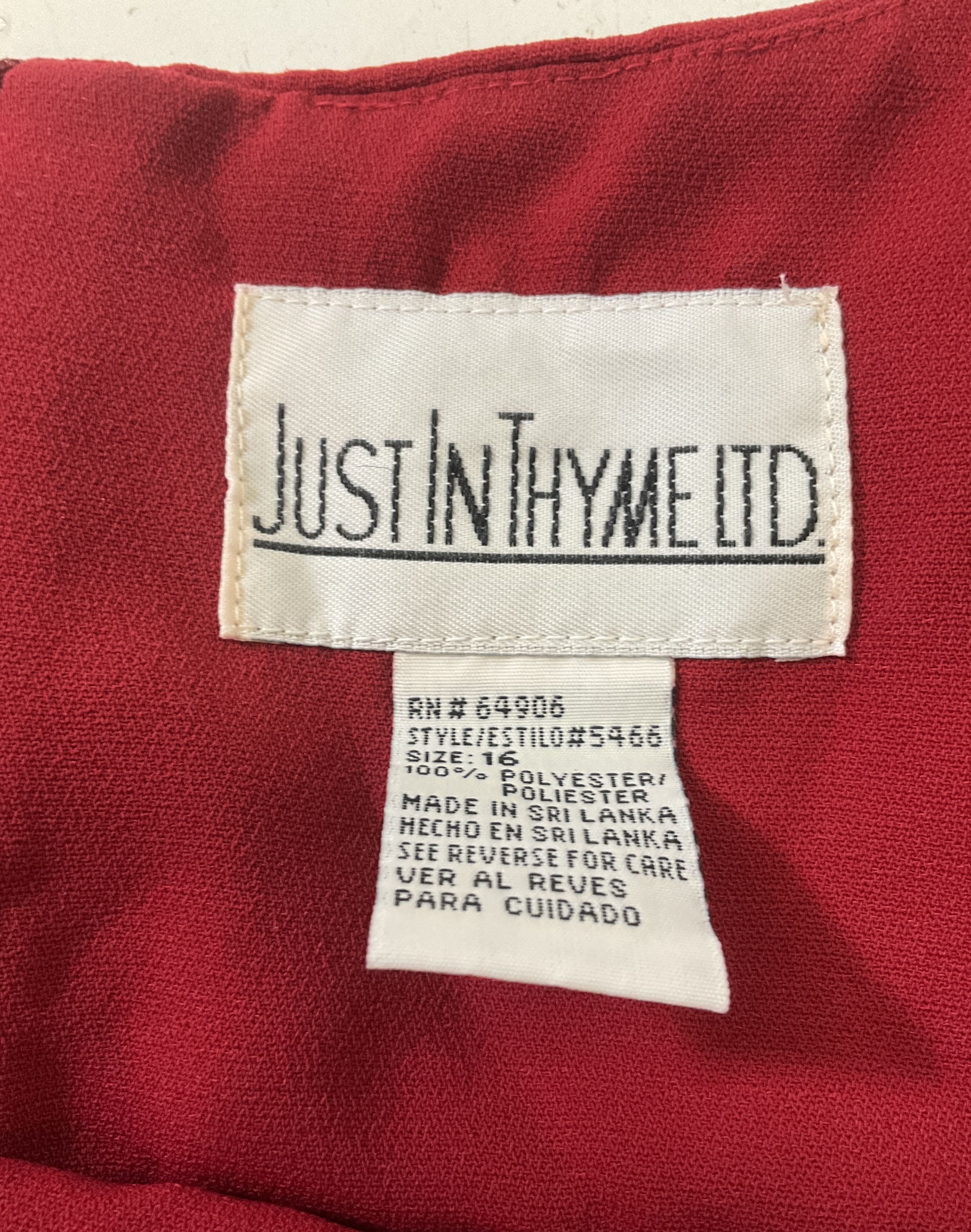 Just In Thyme Ltd Women's Red Sleeveless Sheath Dress Size 16 Vintage
