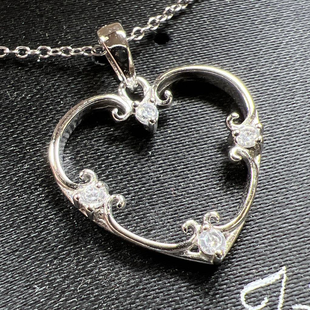 Sterling Silver Cubic Zirconia Heart Necklace NIB