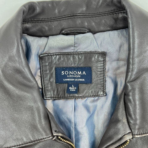 Sonoma Brown Lambskin Leather Full Zip Jacket Women's L