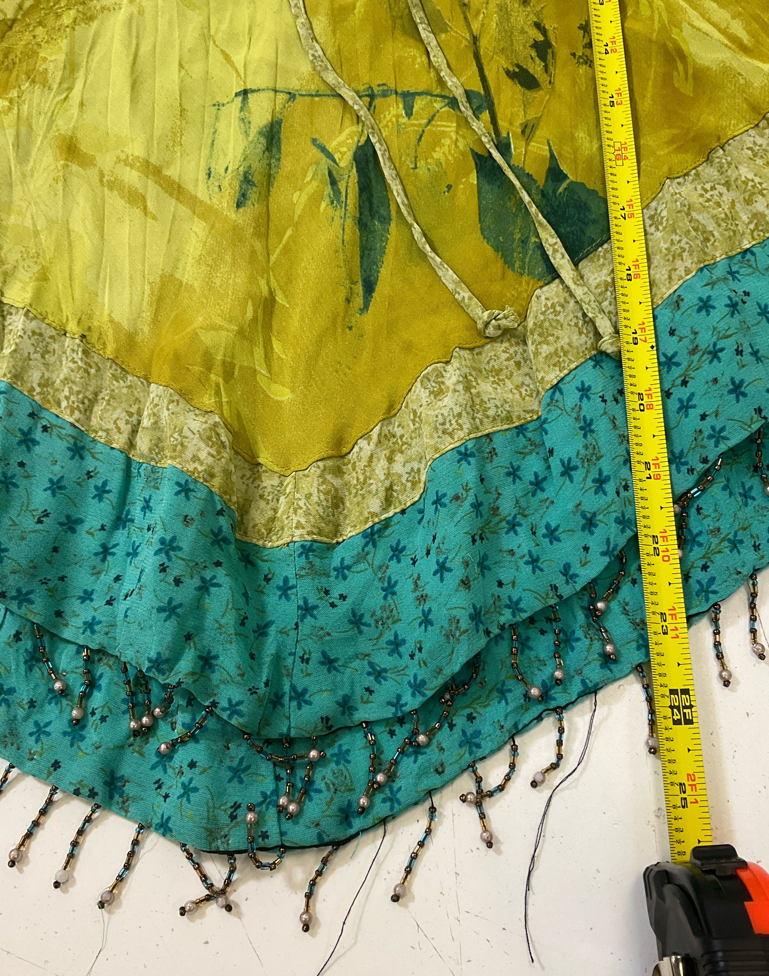 Carole Little Women's Green Beaded Hem Boho Semi Sheer Top Size 12P Vintage