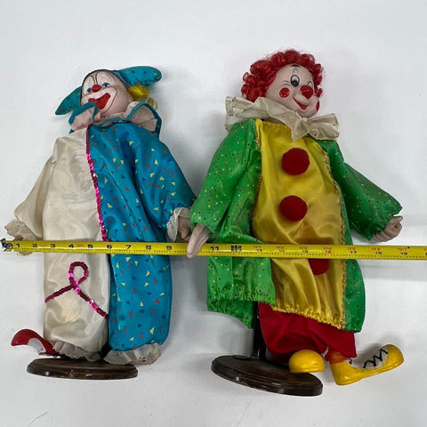 Vintage 1989 Heritage Mint Porcelain Clown Dolls Lot of 2 on Stands 17" Tall