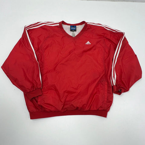 Vintage 90s adidas Red Team V-Neck Nylon Pullover Windbreaker Mens 2XL