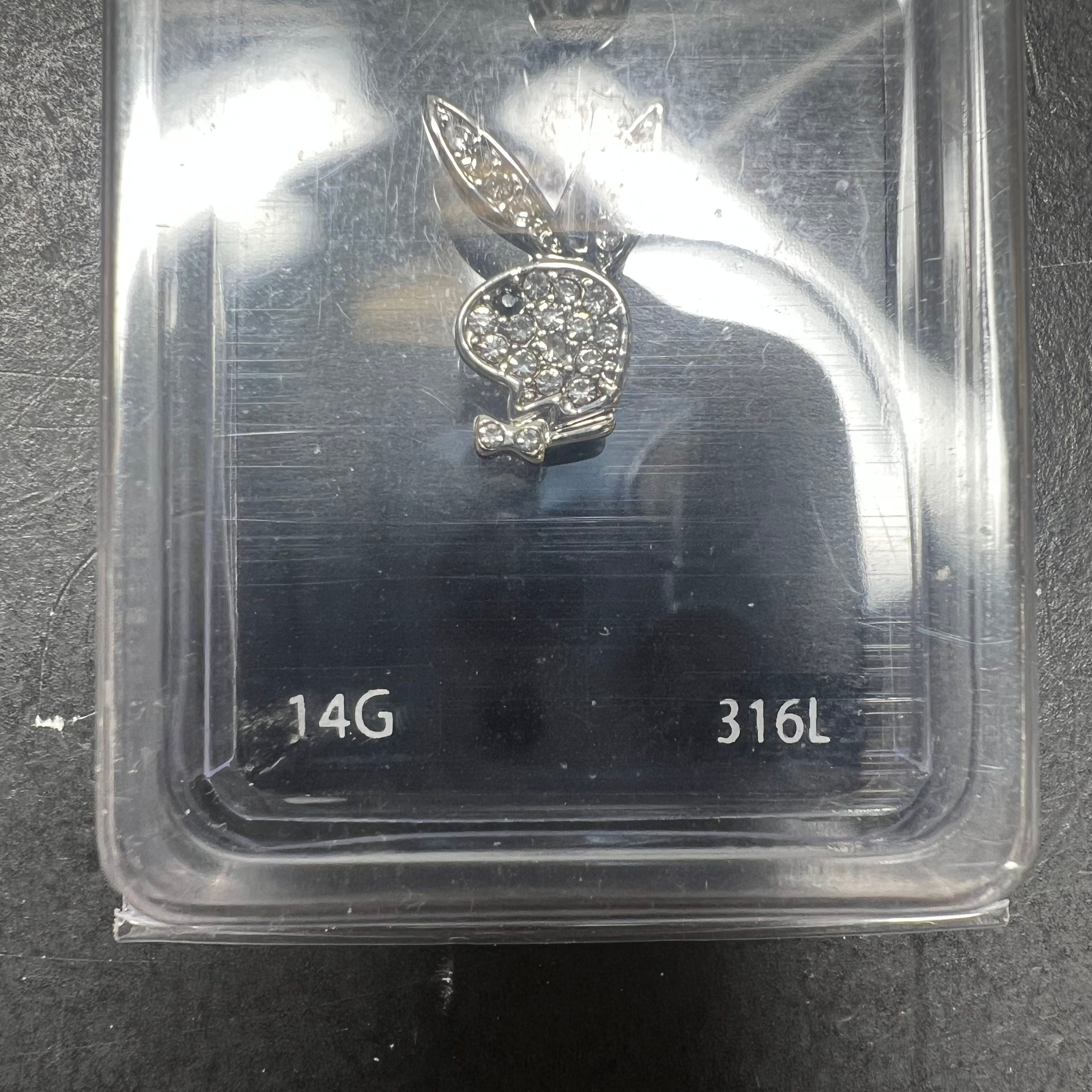 Playboy Bunny Belly Button Piercing Silver Tone Gemstones 14G 316L