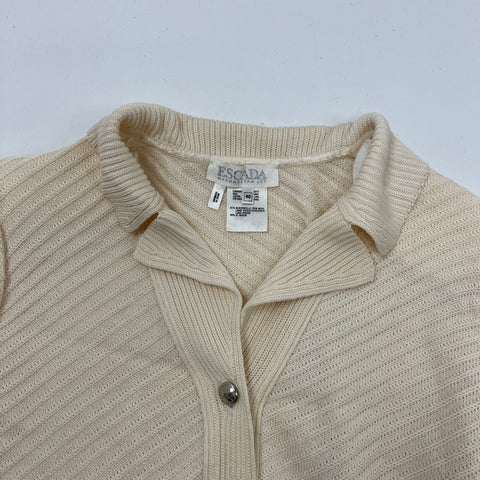 Vintage 90s Escada Margaretha Ley Cream Wool Ribbed Cardigan Sweater Womens 40