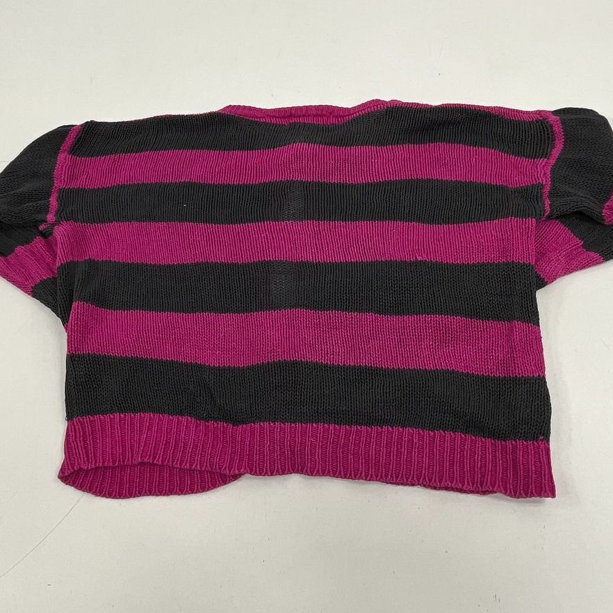 Vintage 80s Forenza Pink Black Striped Ramie Cotton Cardigan Sweater Womens S