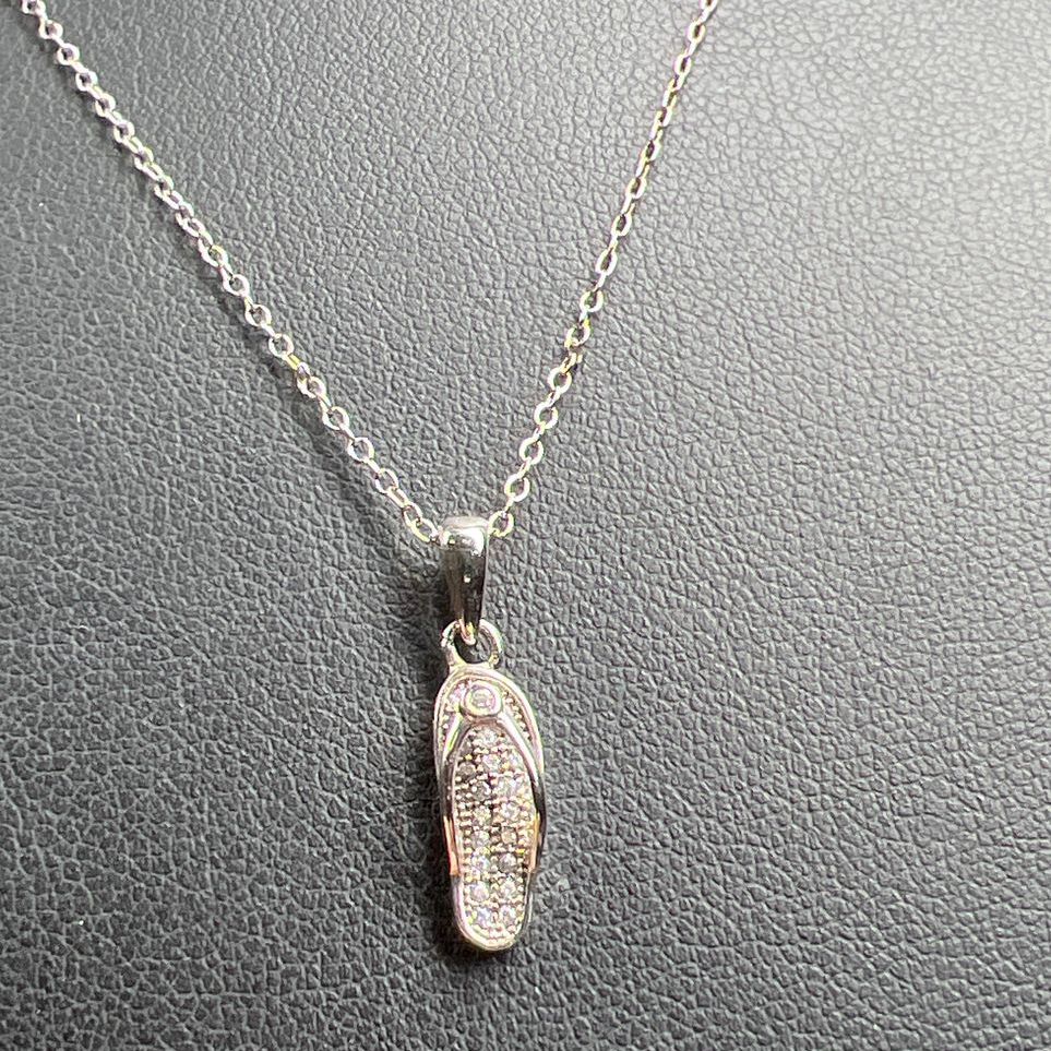 925 Sterling Silver Rhinestone Flip Flop Charm Necklace