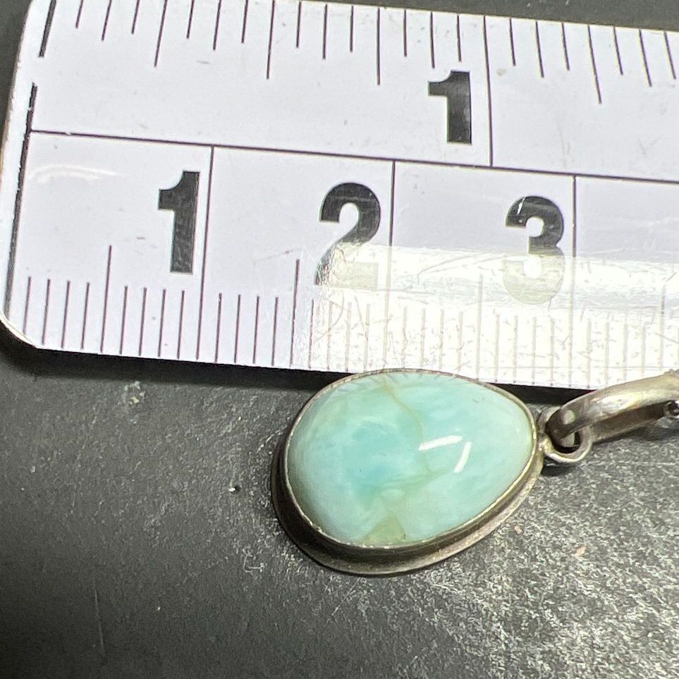 925 Sterling Silver Larimar Drop Pendant Necklace 3.67g