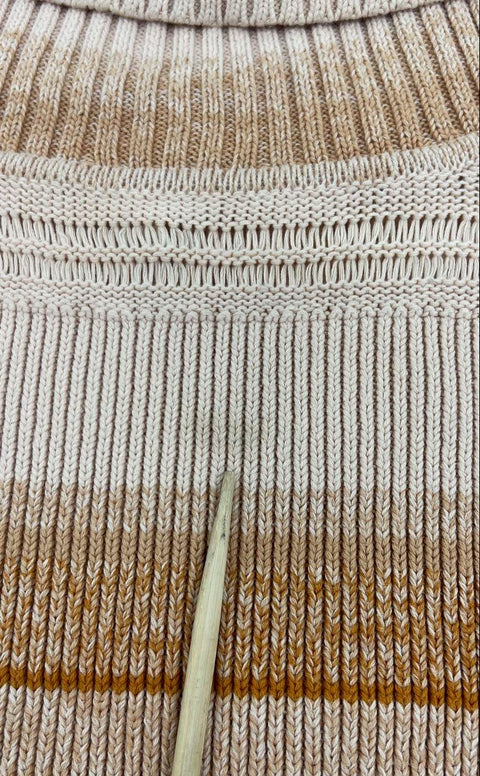 Free People So Low So High Beige Striped Ribbed Knit Bell Sleeve Sweater Womens