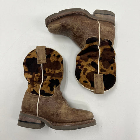Roper Brown Camo Hair On Hide Leather Square Toe Cowboy Boots Kids Size 9