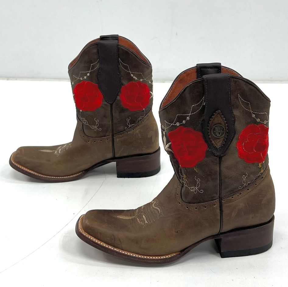 Verthali Women's Brown Floral Embroidered Faux Leather Cowboy Boots Size 9.5