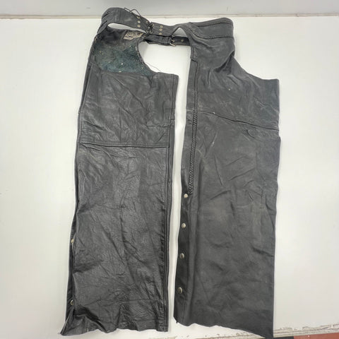 Vintage Y2K USA Biker's Leather Black Braided Motorcycle Chaps Pants Unisex 9XL