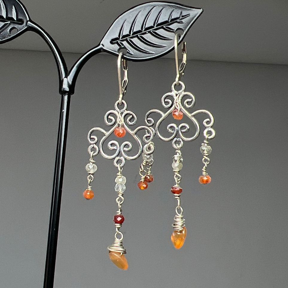 925 Sterling Silver Orange Semi-Precious Bead Dangle Earrings