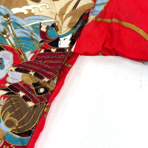 Vintage Kaburai Shoji Red Cotton Samurai Print Kimono Robe Yukata Men's 58"
