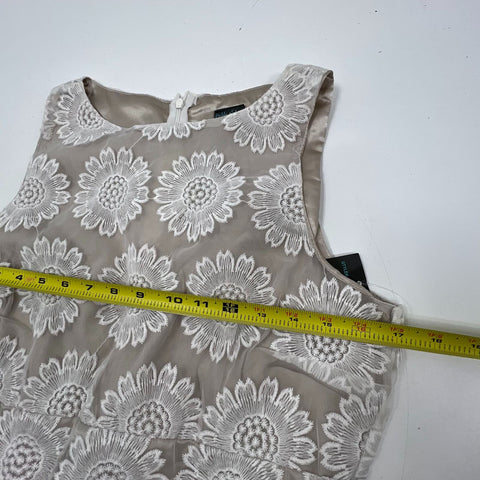NWT Gabby Skye White Tan Embroidered Floral Lace Overlay A-Line Dress Women's 6