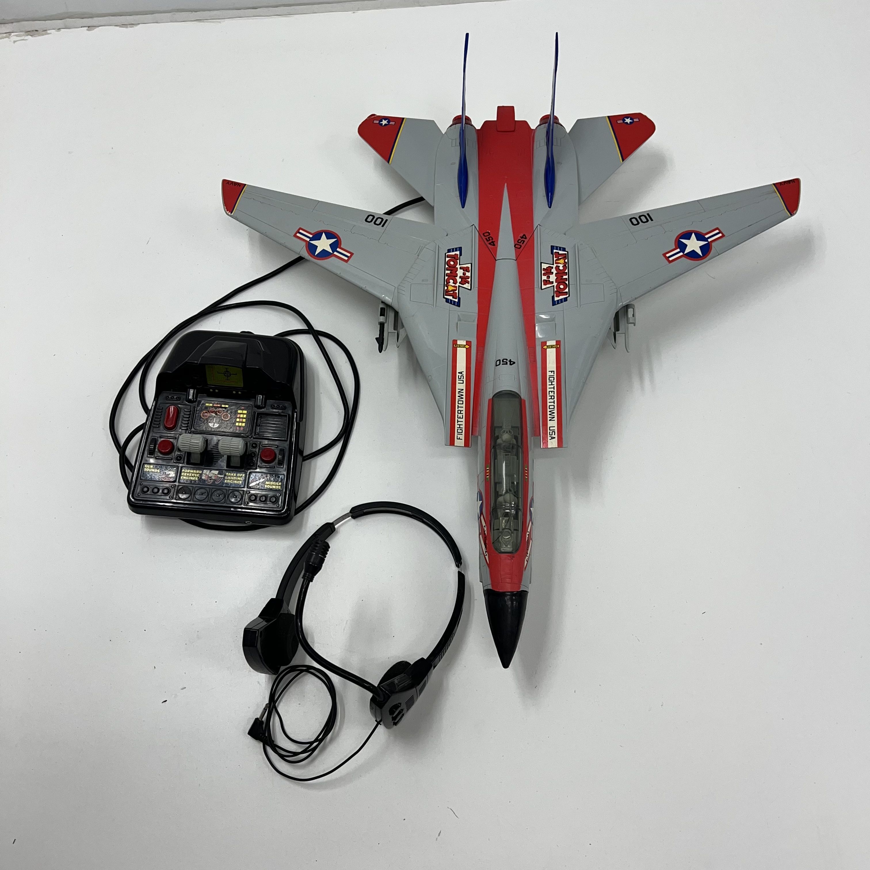 New Bright F-14 Tomcat Navy Fighter Jet RC Plane Red and Blue with Headset