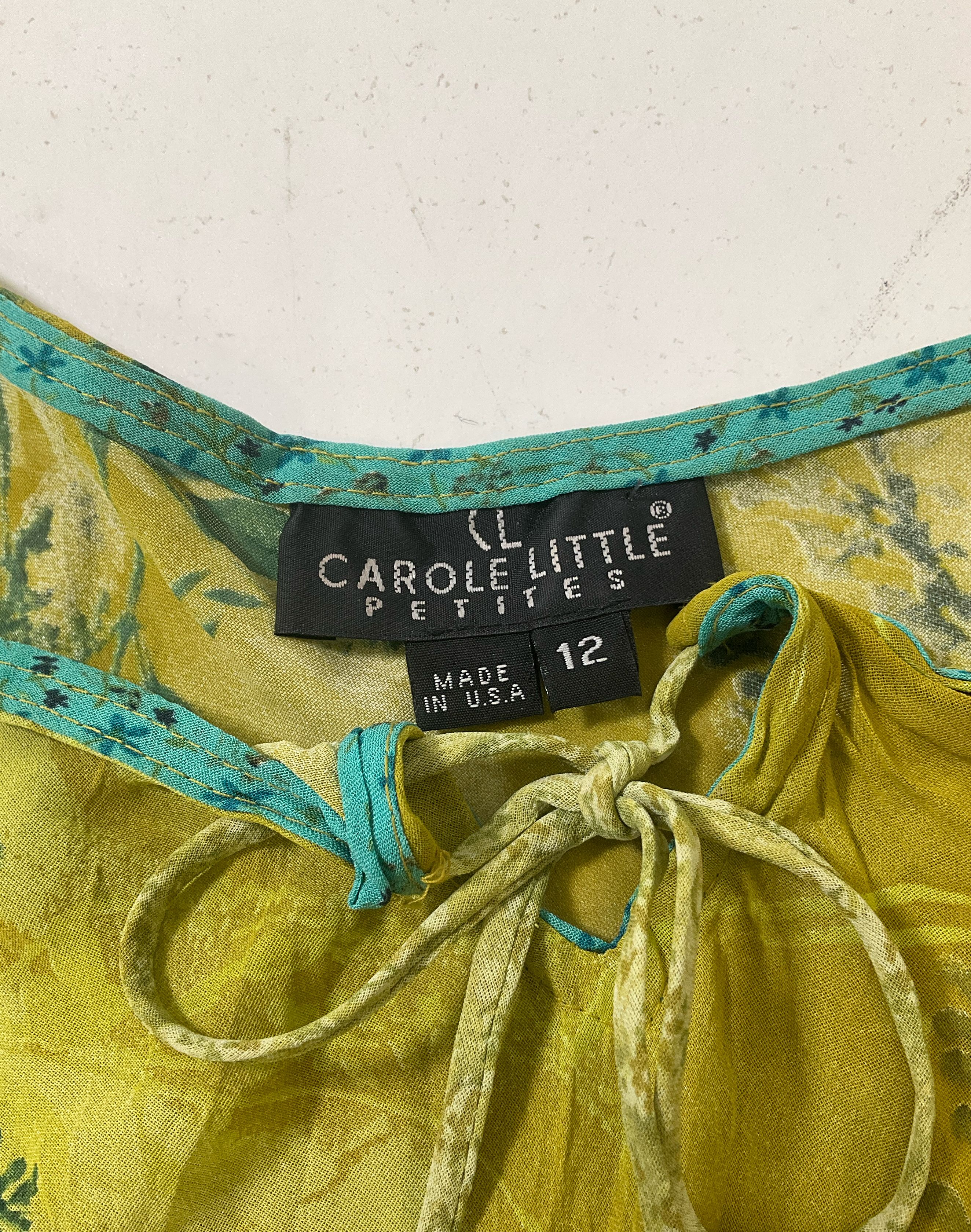Carole Little Women's Green Beaded Hem Boho Semi Sheer Top Size 12P Vintage