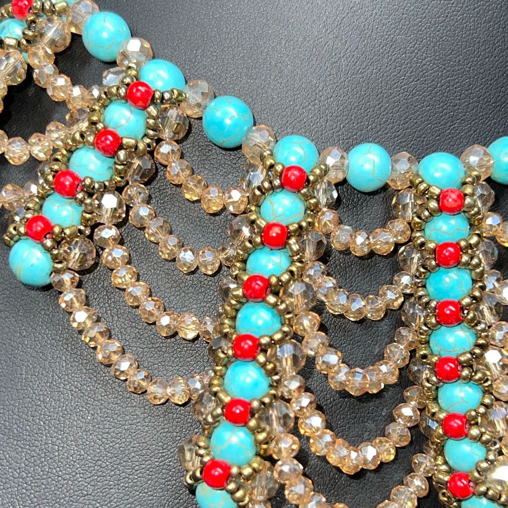 Woven Crystal and Turquoise Necklace NIP