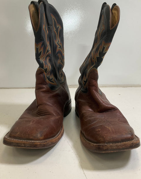 Justin Brown Black Leather Square Toe Western Cowboy Boots Mens Size 9 D