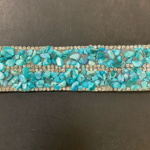 Amrita Singh Turquoise Bead and Rhinestone Choker Necklace Gold Tone Cowgirl