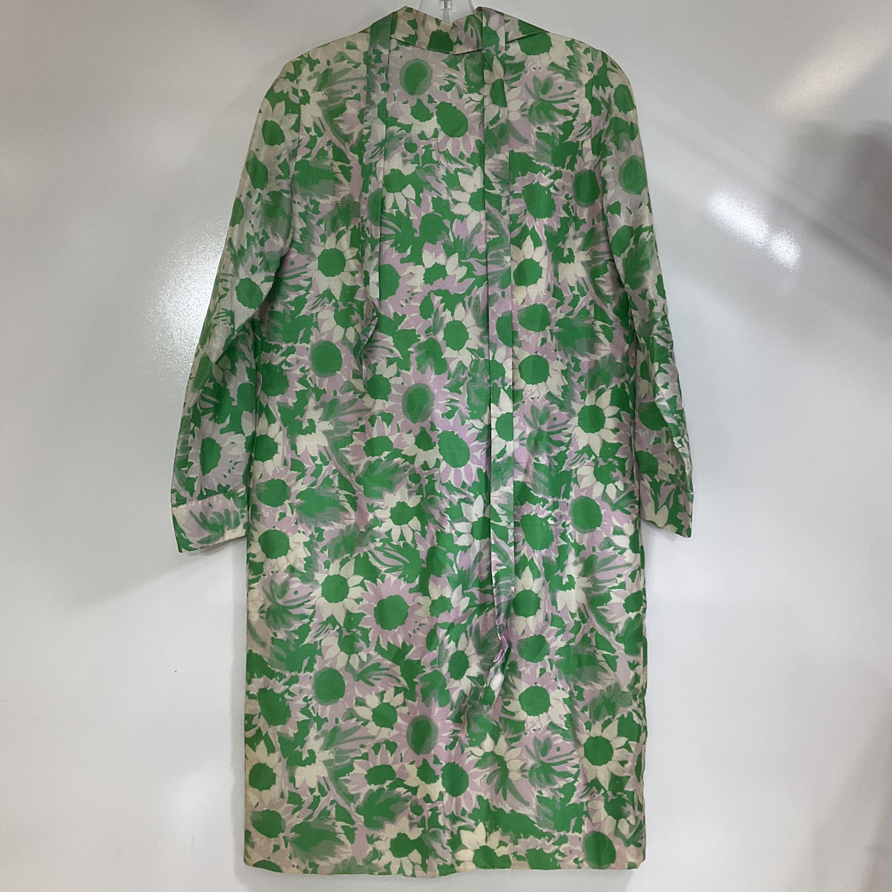 Vintage 1960s Handmade Silk Shantung Floral Two-Piece Dress Skirt Set Green