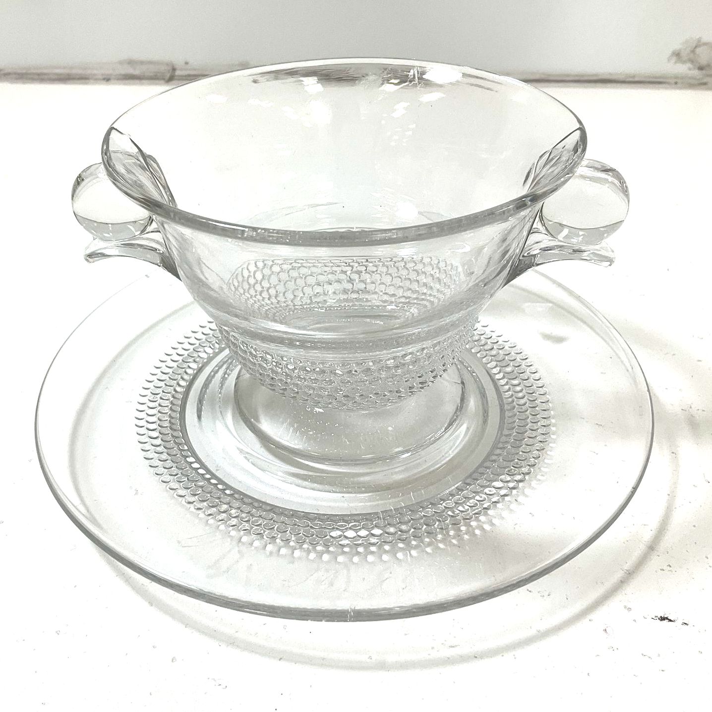 Duncan & Miller Clear Glass Teardrop Mayonnaise Bowl & Underplate Vintage