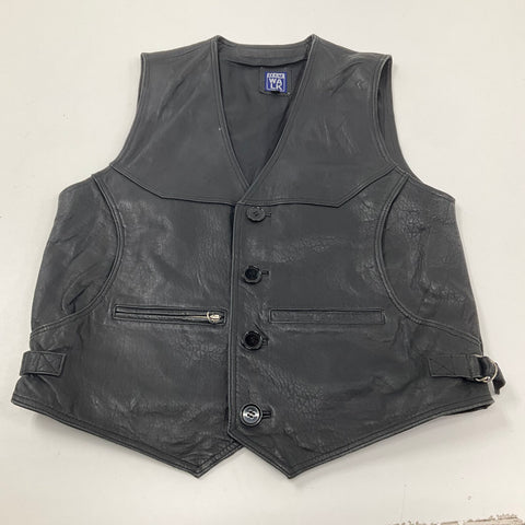 Vintage 90s Le Caf Walk Black Leather Biker Western Vest Men's L