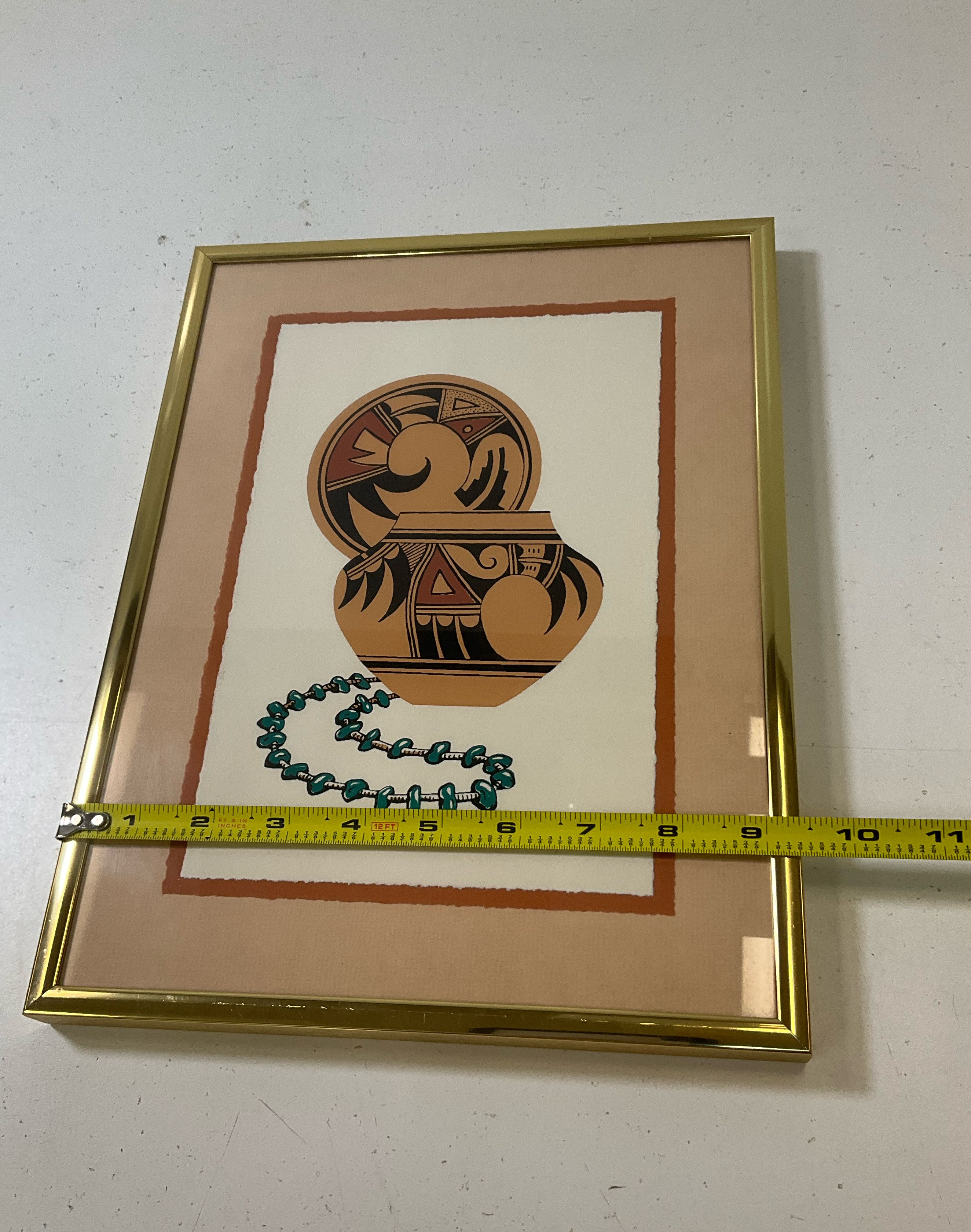 Karen Brueggemann Framed & Matted Signed Numbered Prints Hopi Bowls Pair 9x12
