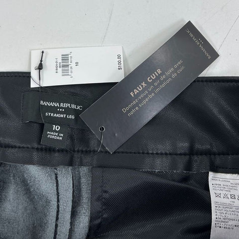 Banana Republic Lot 2 Black Taupe Vegan Leather Straight Pants Womens 10 NWT