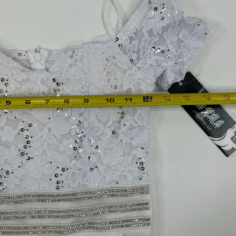 NWT La Scala Sequin Lace Off Shoulder Maxi Gown White Made in USA Sz S