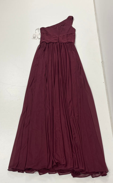 Davids Bridal NWT Wine One Shoulder Ruched Bridesmaid Gown Dress Womens Size 6