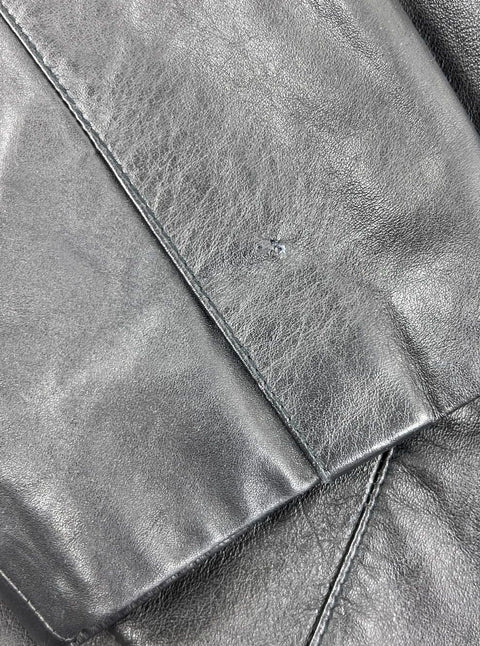 Vintage 90s Comini Black Genuine Leather Long Coat Jacket Women's Size L