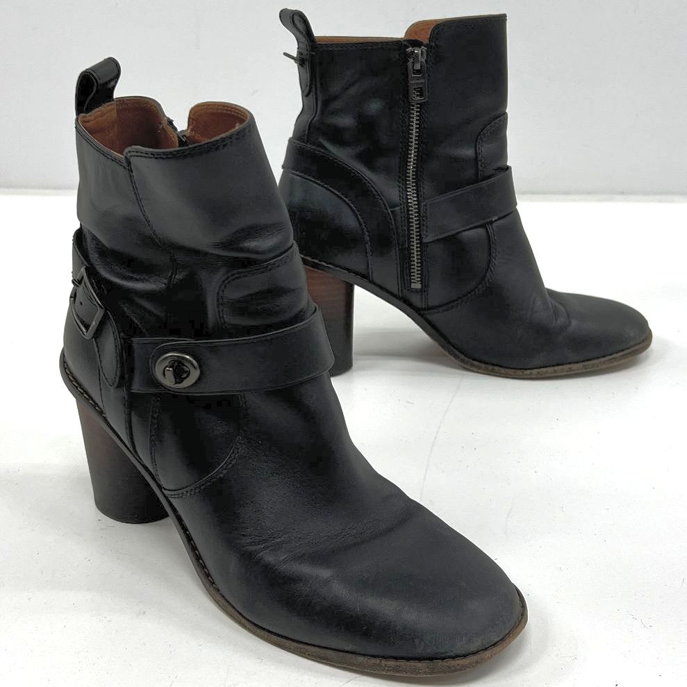 Coach Black Leather Side Zip Casual Block Heel Boots Women's Size 10