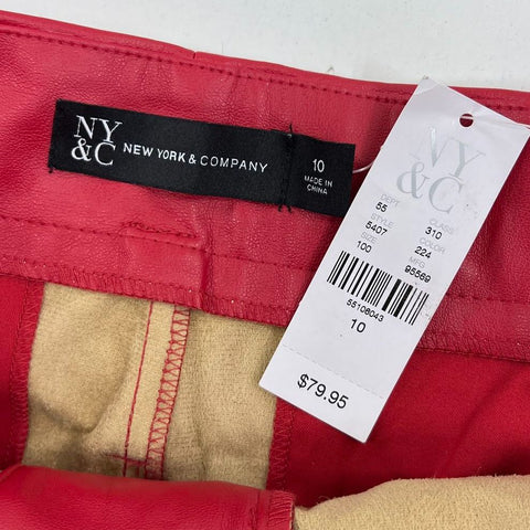 NWT NY&C Red Faux Leather Tie Neck Pant Suit Set Women's M Top 10 Pants