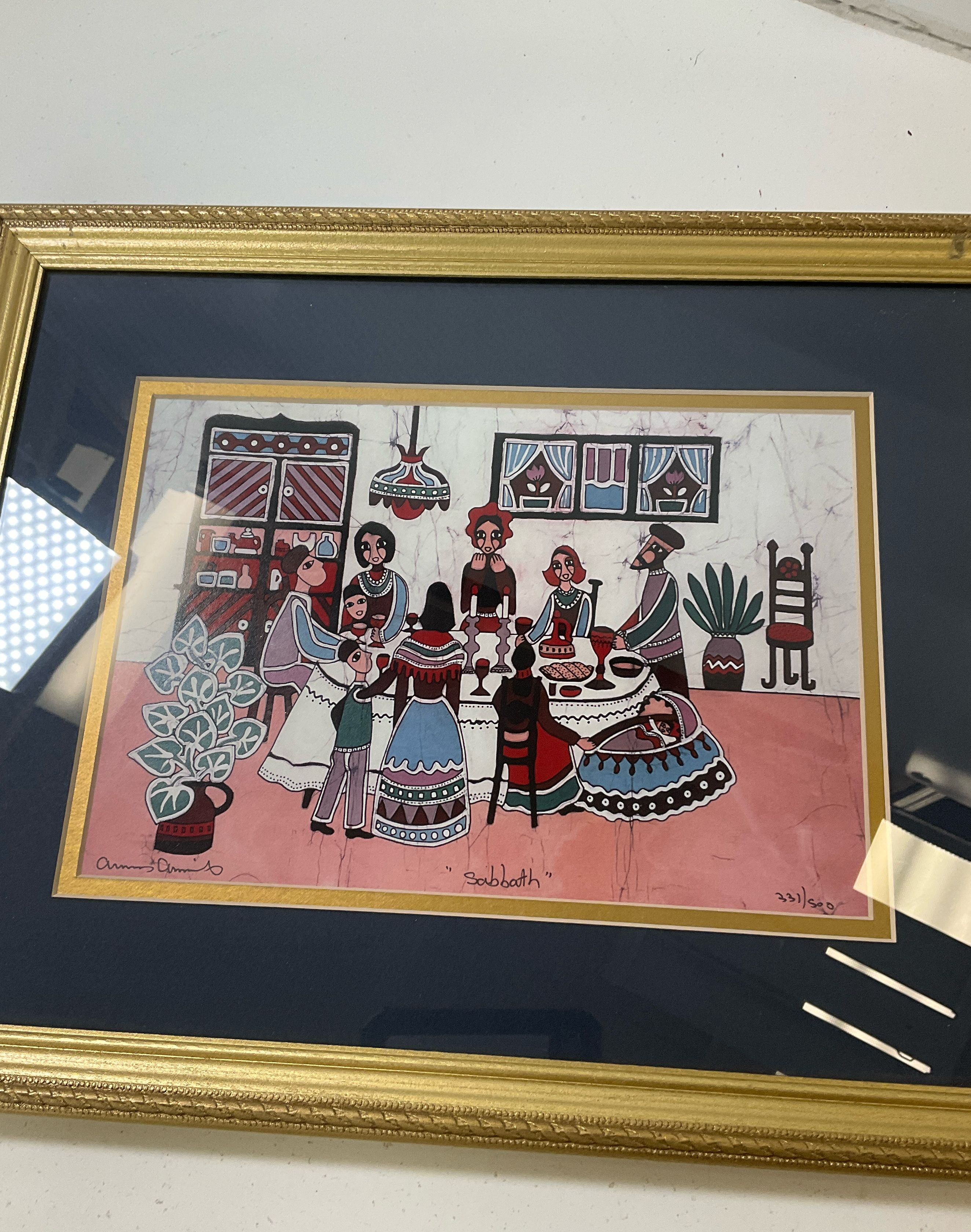 Amos Amit Batik Signed Print Sabbath Framed And Matted 331/500 Approx 13x16
